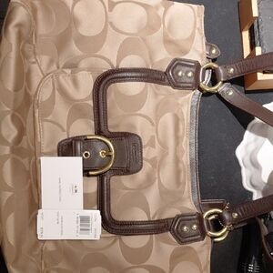 Coach Tan and Brown Signature Shoulder Bag